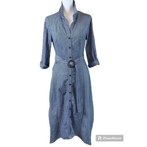 Parallel Skies Blue White Dress S Pinstripe Asymmetrical Midi Nautical Coastal